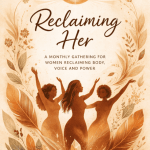 Women celebrating feminine power and healing during Womb Wellness Wednesdays circle, promoting body, voice, and connection.