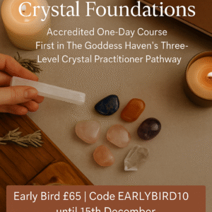 Calming crystal healing setup with rose quartz, amethyst, and citrine along with a selenite wand for spiritual cleansing and chakra balancing.