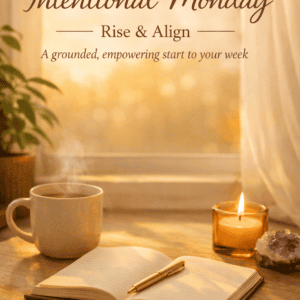 Relaxing morning ritual with coffee, candle, and journal promoting wellness, mindfulness, and self-care from The Goddess Haven.