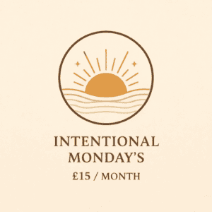 Sunrise logo with warm tones for holistic wellness, promoting intentional Mondays at The Goddess Haven.