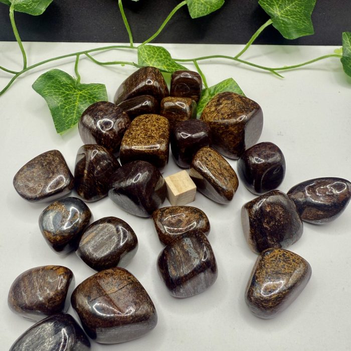 Polished Tiger's Eye crystals with green ivy leaves for healing, meditation, and manifestation. Perfect for energy balancing and empowering spiritual practices.